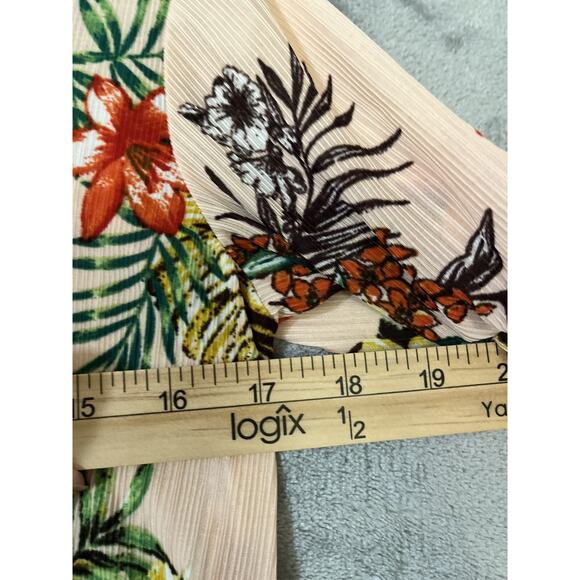 Cure Tropical Lightweight Blouse Tropical Peach Womens Sz S Bell Sleeves - Picture 4 of 6